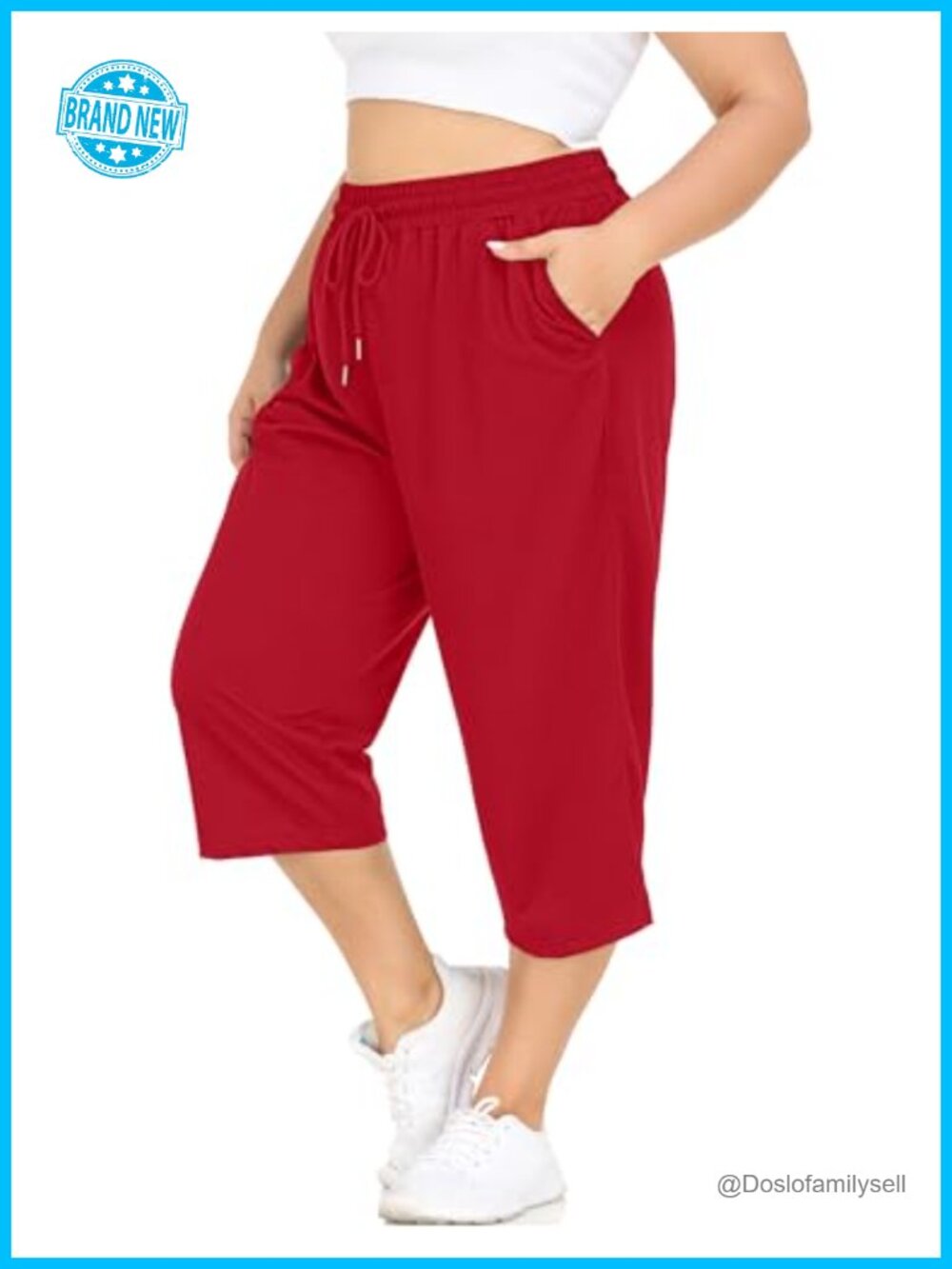 Plus Size Capri Yoga Pants with Pockets Loose Fit Sweatpants Drawstring